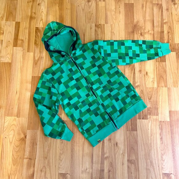 Kids Mad Engine Green Pixelated Minecraft Creeper Hoodie - Picture 3 of 10